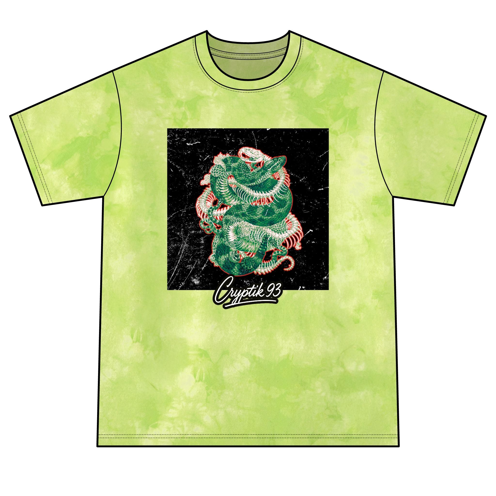 €R¥RIPTIK93 Snake Tie-Dye Tee — Green Retro Graphic T-Shirt