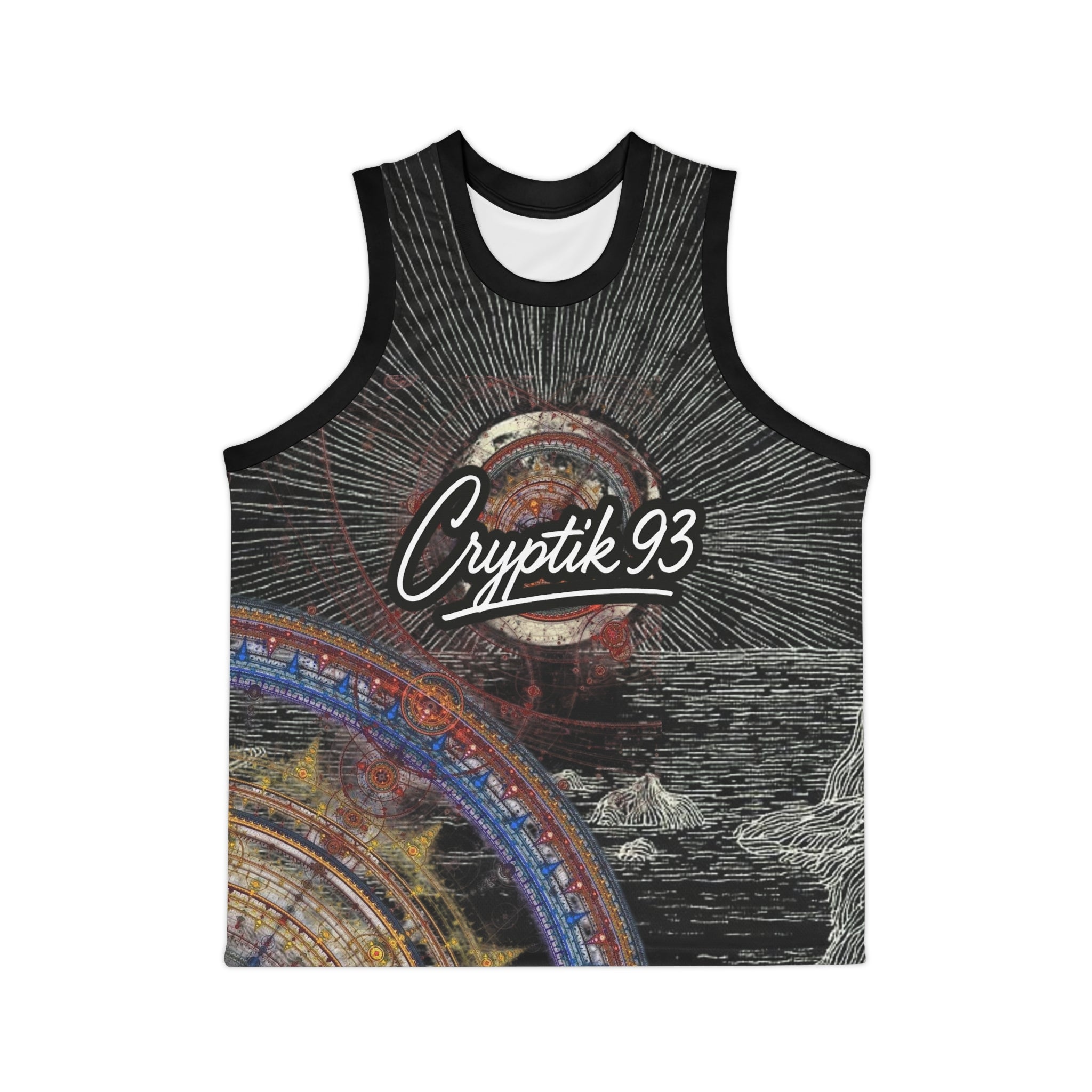 €R¥PTIK93 Graphic Basketball Jersey — Cosmic Vintage All-Over Print