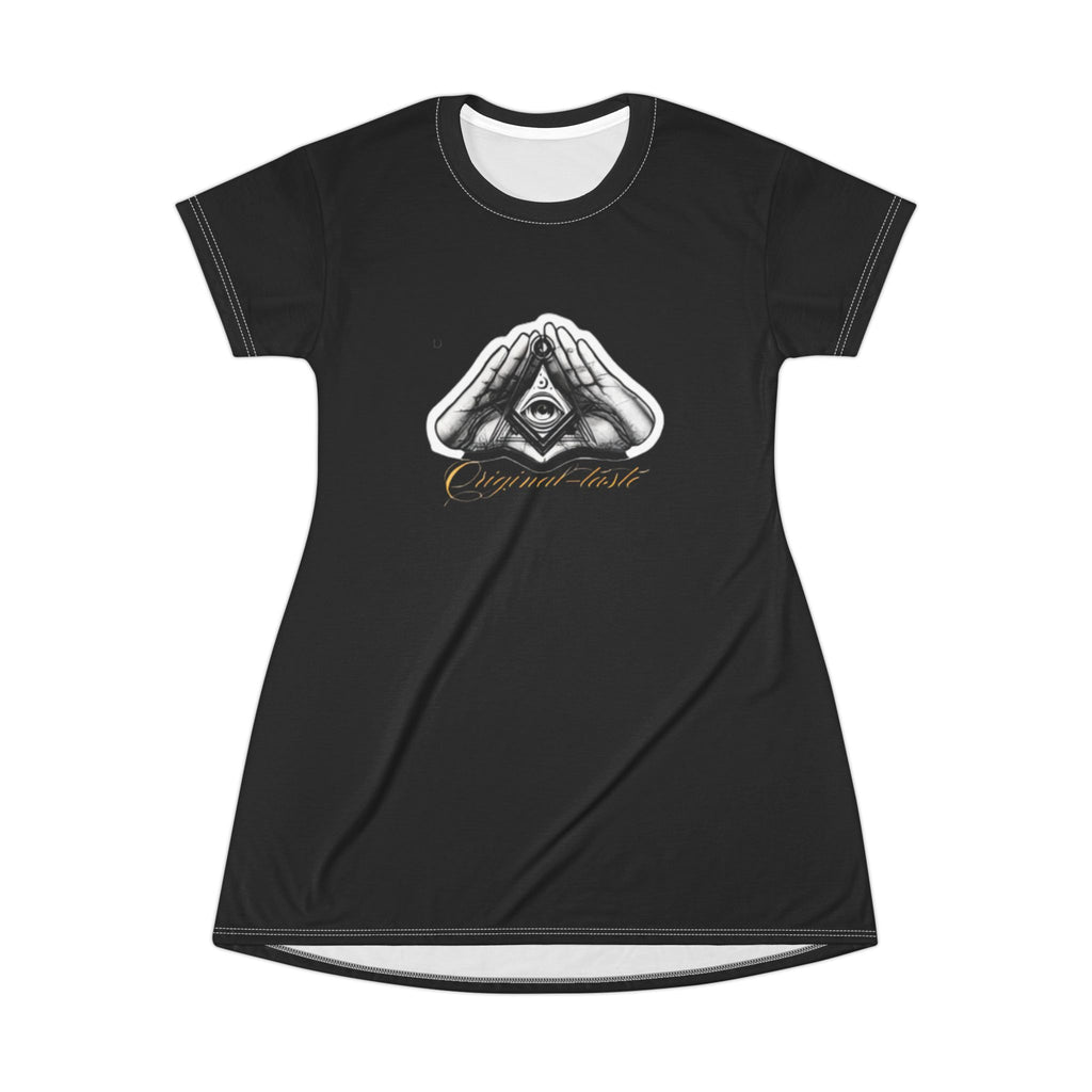 Mystical Hand Symbol T-Shirt Dress, Casual Wear, Boho Style, Gift for Her, Everyday Dress, Festival Outfits, Unique Fashion