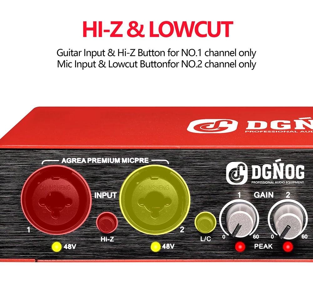 UC22 Audio Interface Sound Card 24-bit/192KHz AD Converter, Electric Guitar Live Recording Professional Studio Singing, Podcast