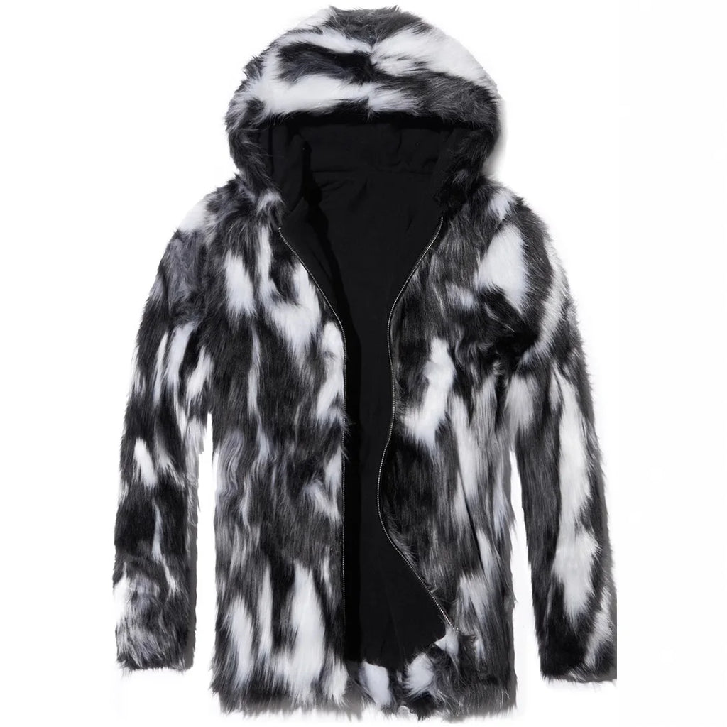 Men's Faux Fur Coat Winter Thick Warm Hooded Jacket Luxury Mink Style Overcoat European Style Faux Fur Men's Faux Mink Coat