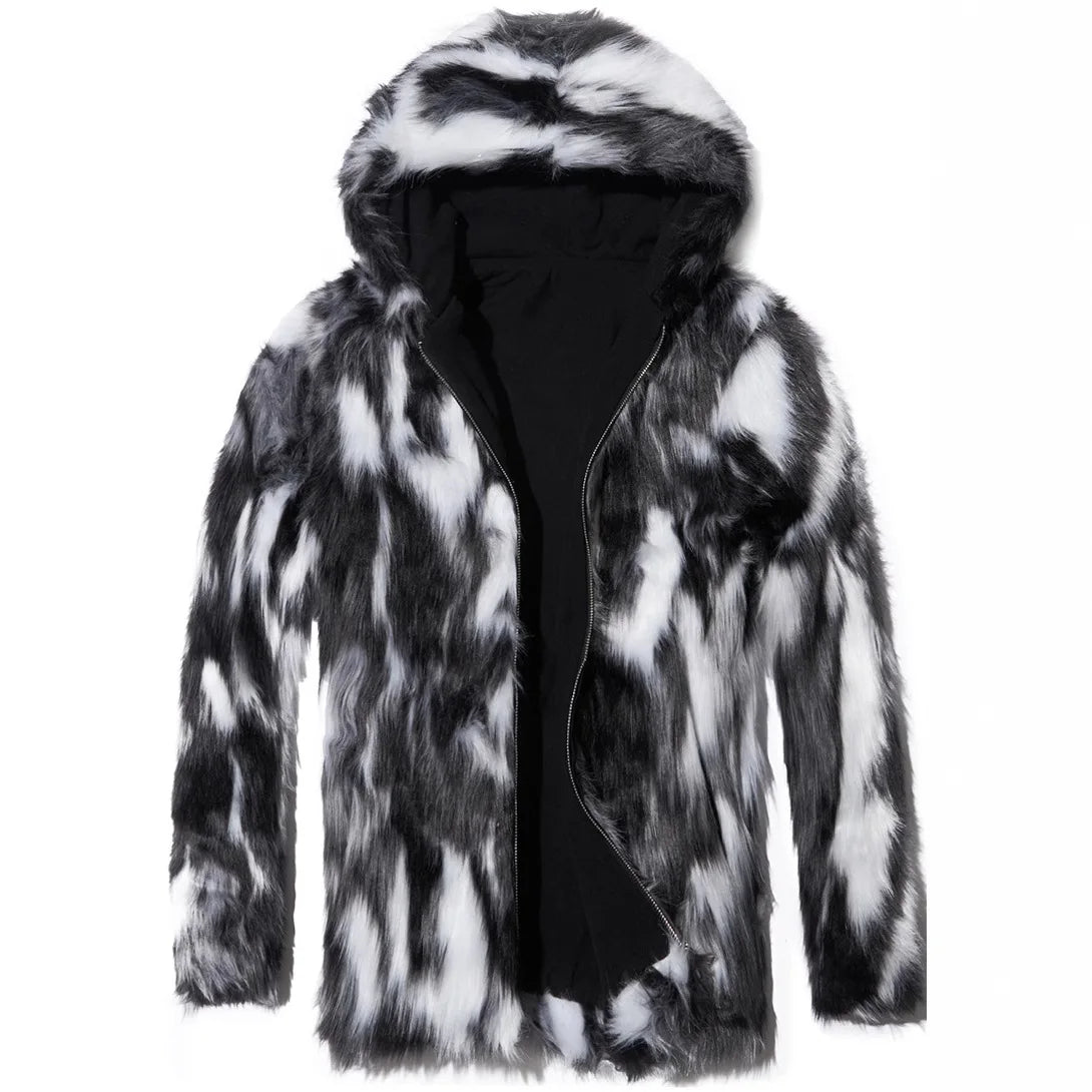 Men's Faux Fur Coat Winter Thick Warm Hooded Jacket Luxury Mink Style Overcoat European Style Faux Fur Men's Faux Mink Coat