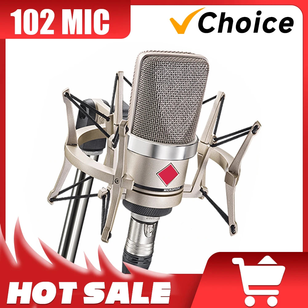 102 Diaphragm Recording Condenser Microphone for Studio Professional Studio in Wired Singing Studios,Metal Microphone