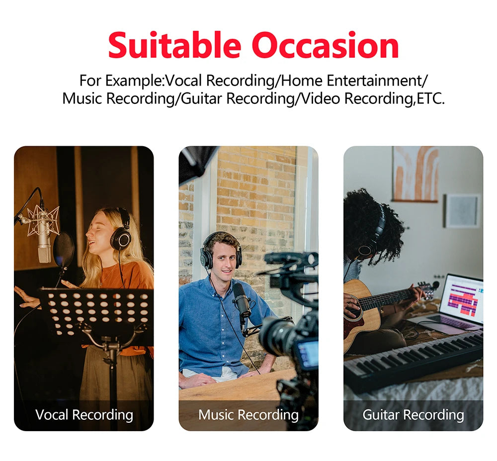 UC22 Audio Interface Sound Card 24-bit/192KHz AD Converter, Electric Guitar Live Recording Professional Studio Singing, Podcast