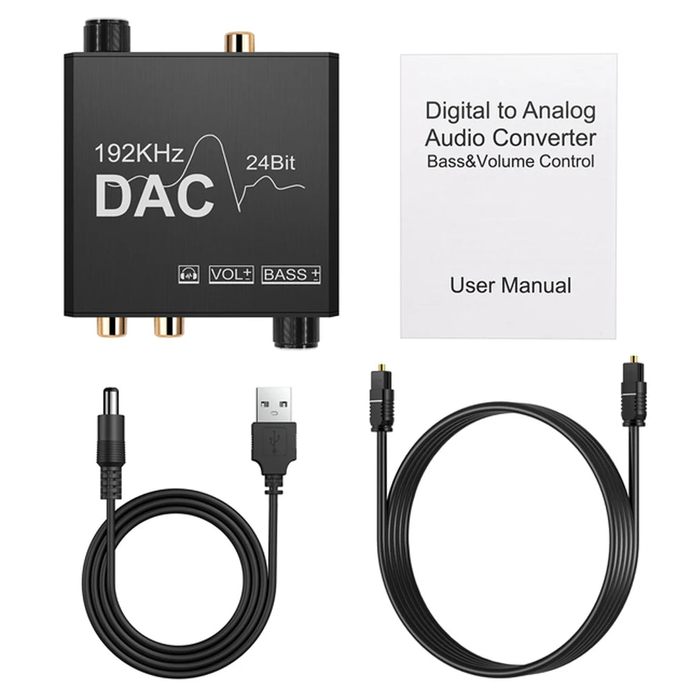 192KHz/24Bit DAC Digital to Analog Audio Converter Digital SPDIF Optical Toslink Coaxial to Analog Stereo L/R RCA and 3.5mm Jack