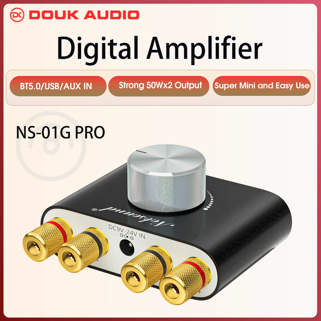 Douk Audio HiFi Bluetooth 5.0 Power Amplifier Mini TPA3116 Digital Class D Desk Stereo Audio Amp for Home Car 50W + 50W