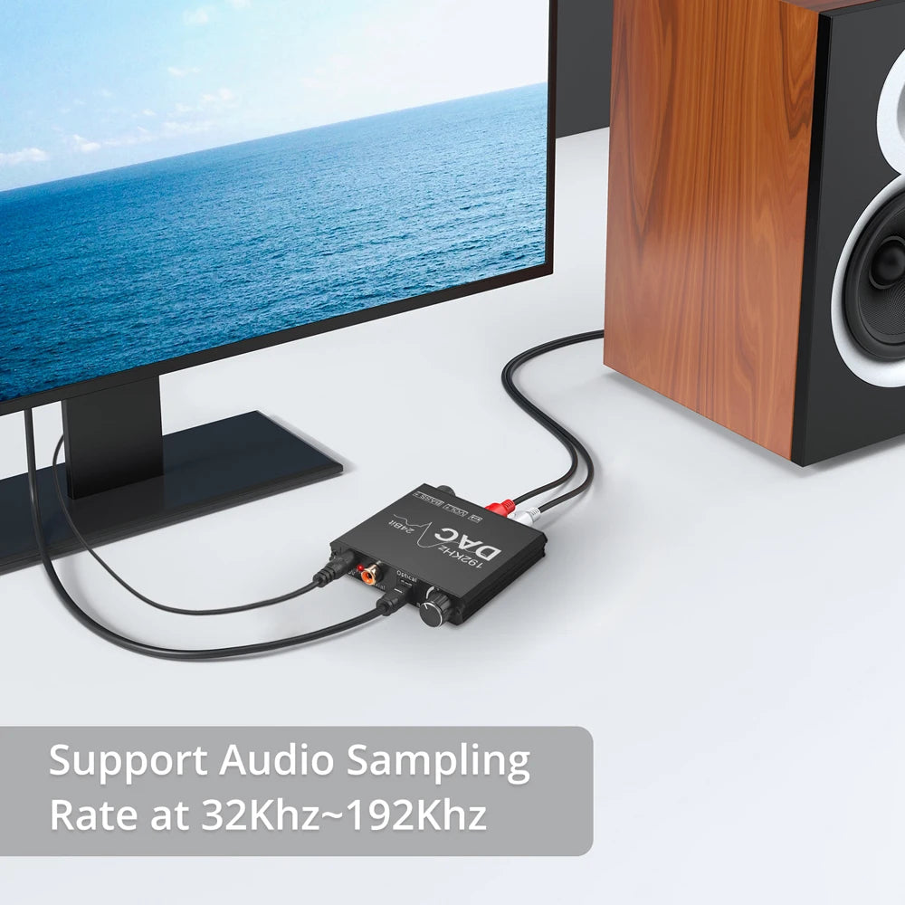 192KHz/24Bit DAC Digital to Analog Audio Converter Digital SPDIF Optical Toslink Coaxial to Analog Stereo L/R RCA and 3.5mm Jack