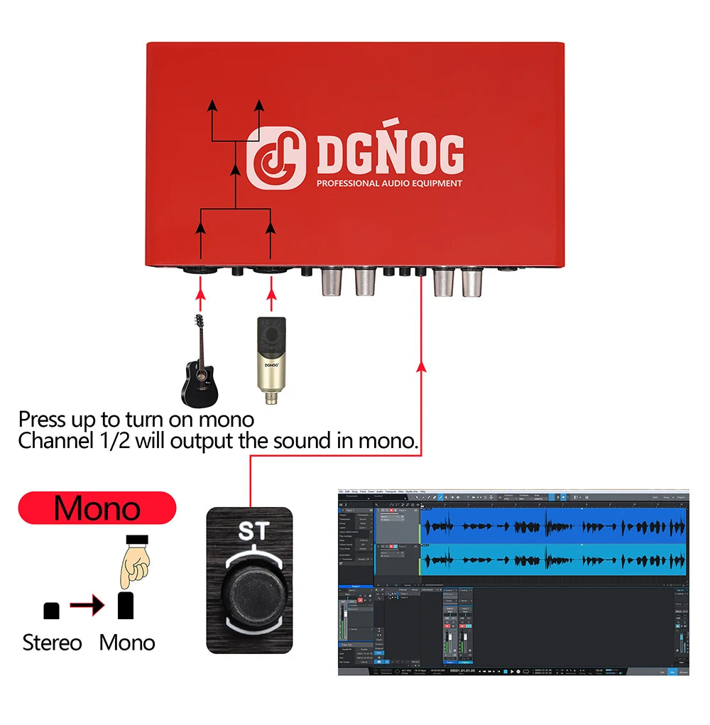 UC22 Audio Interface Sound Card 24-bit/192KHz AD Converter, Electric Guitar Live Recording Professional Studio Singing, Podcast